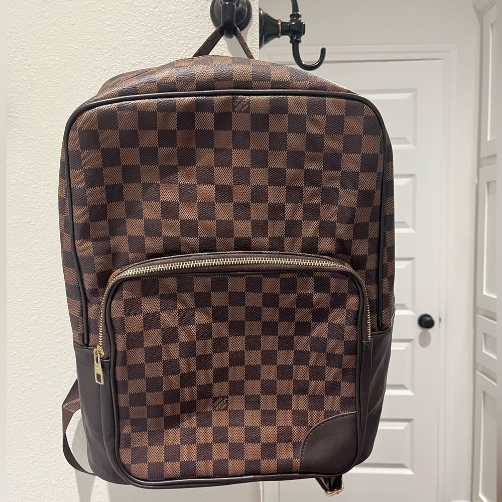 Brown Checkered Backpack